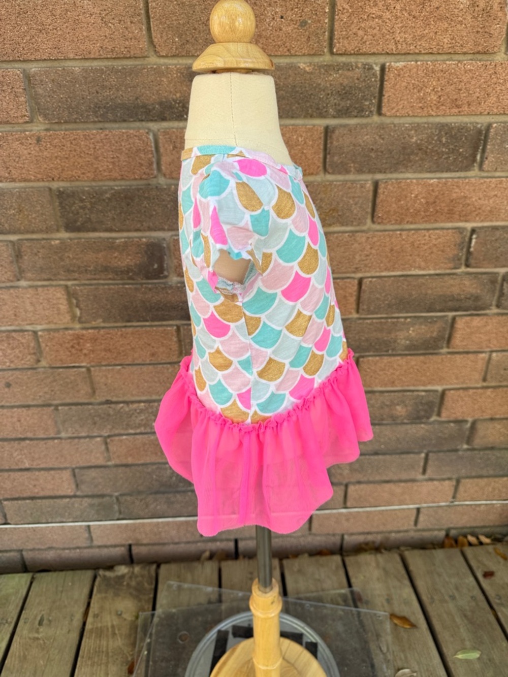 Carter's Multicolor Mermaid Scale Short Sleeve Top w Hot Pink Tulle Hem Size 3T - Picture 3 of 4